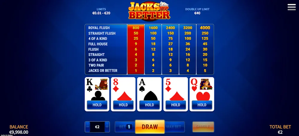 Jacks or Better Video Poker Gameplay Screenshot